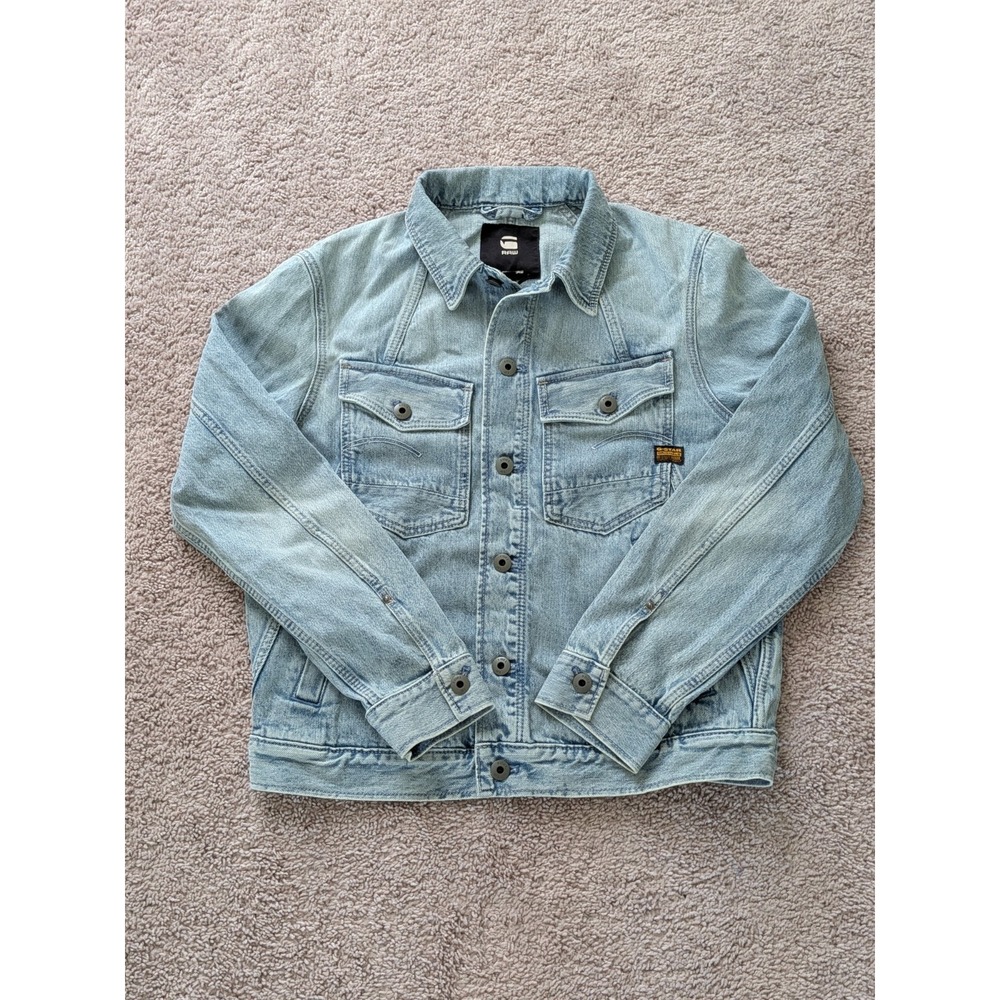 G-Star RAW Mens A-Line Slim Denim Jacket Size Large Sun Faded Pacific Blue NWT